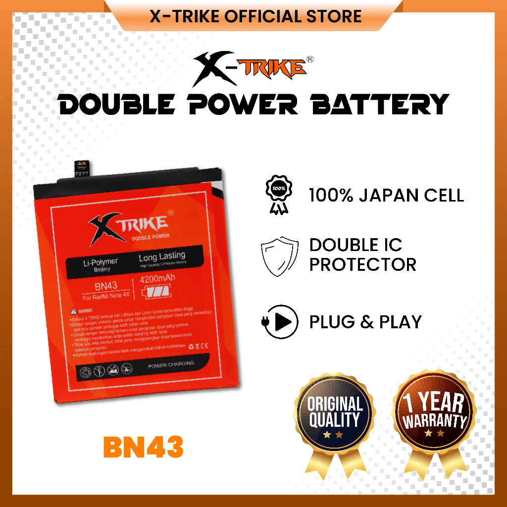 XTRIKE Baterai Xiaomi Redmi Note 4X - Note 4 Snapdragon BN43 Double Power