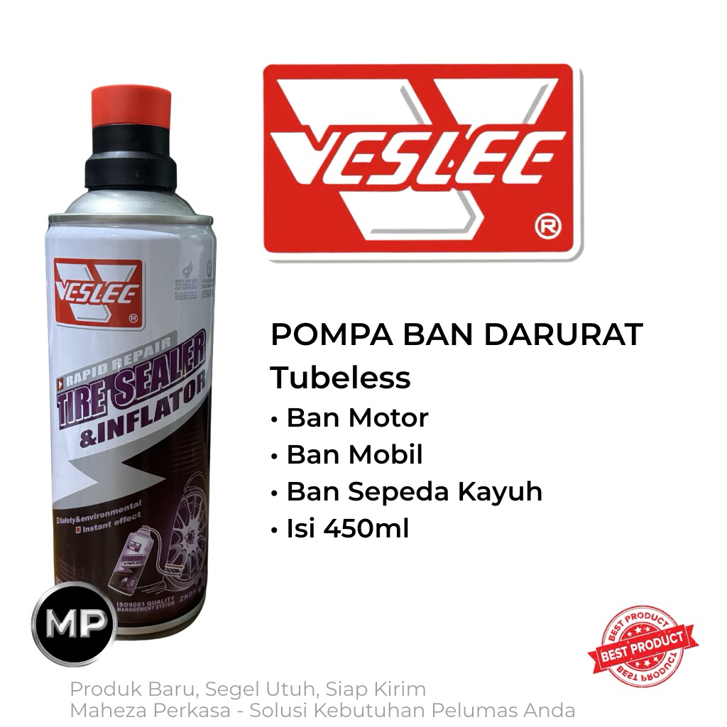 Veslee Pompa Ban Darurat & Cairan Anti Bocor Tubeless 450ml untuk Mobil Motor Sepeda Kayuh Tanpa Kom