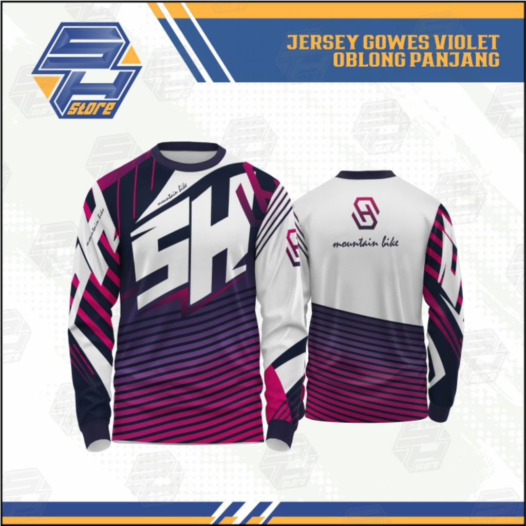 Jersey Gowes Shadow Pulse MTB DRI-FIT Lengan Panjang - Ungu Putih Pink / Jersey gowes / Baju gowes /