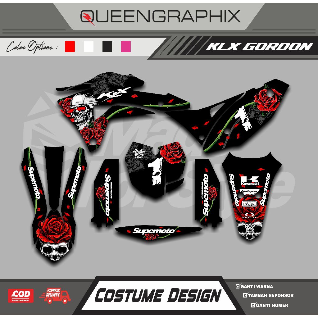 DECAL KLX GORDON GTX KLX GORDON BISA CUSTOM DESAIN NAMA, NOMOR, SPONSOR, WARNA (95)