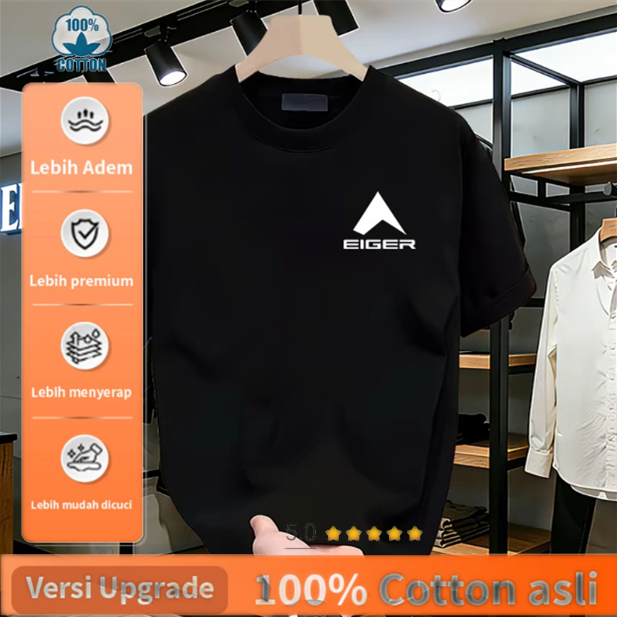 Kaos Hitam Logo "Eiger" Putih Minimalis - 100% Katun Premium Adem Nyaman