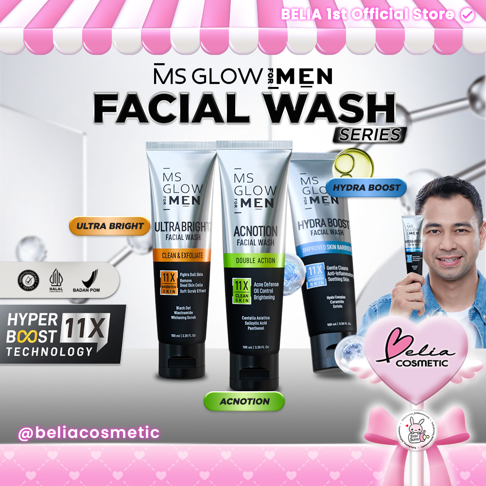 [ BELIA ] MS GLOW For MEN Facial Wash Series 100ml | Pore Control Dan Anti-Aging Niacinamide Untuk K