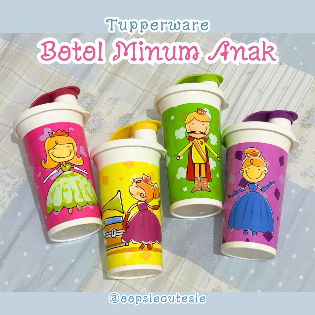 TUPPERWARE Botol Minum Anak Set Kotak Makan Biru Sendok Putri Pangeran Princess Tas Bekal Ori Baru