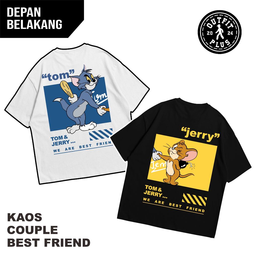 Tom & Jerry Kaos Oversize Sablon Couple Cute Kartun Viral Cotton Combed 24s -  Tshirt Couple Best Fr