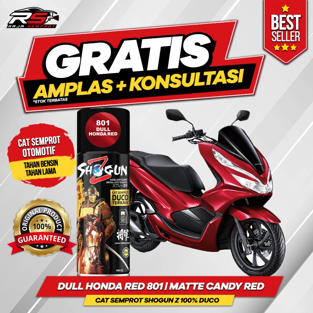 Cat Semprot Pilox Warna Merah PCX Candy Red Dull Honda Red 801 Shogun Z 100% Duco 400cc Tahan Bensin