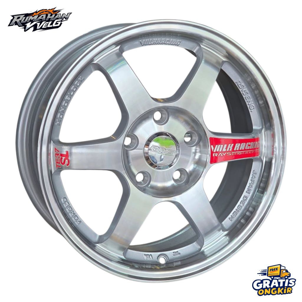 Velg Volk Rays Te37 Sl R16 Lebar 7 Pcd 5X114,3 offset 40 Warna Silver Polish