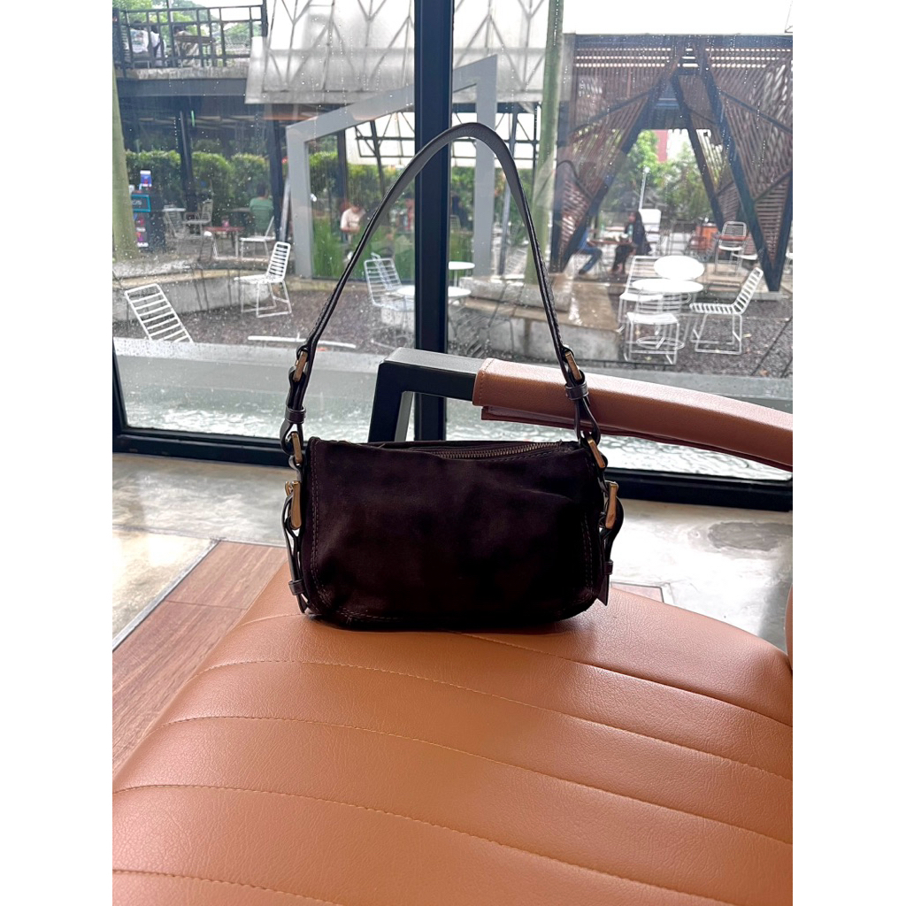 DKNY shoulder bag vintage | tas ketek suede kulit asli coklat tua