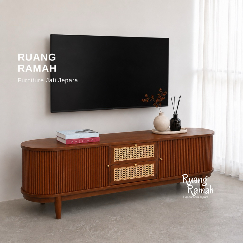 Meja TV Kayu Jati Jepara Minimalis | Bufet TV Rotan Modern | Rak TV Scandinavian | Bufet TV Minimali