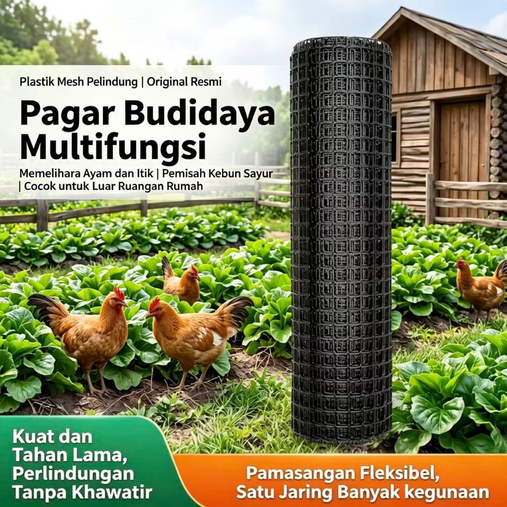 Jaring Datar Plastik Kandang Ayam Mesh Ram Plastik Hitam Lubang 3,5cm Alas Lantai Ayam Hiasan Pagar 