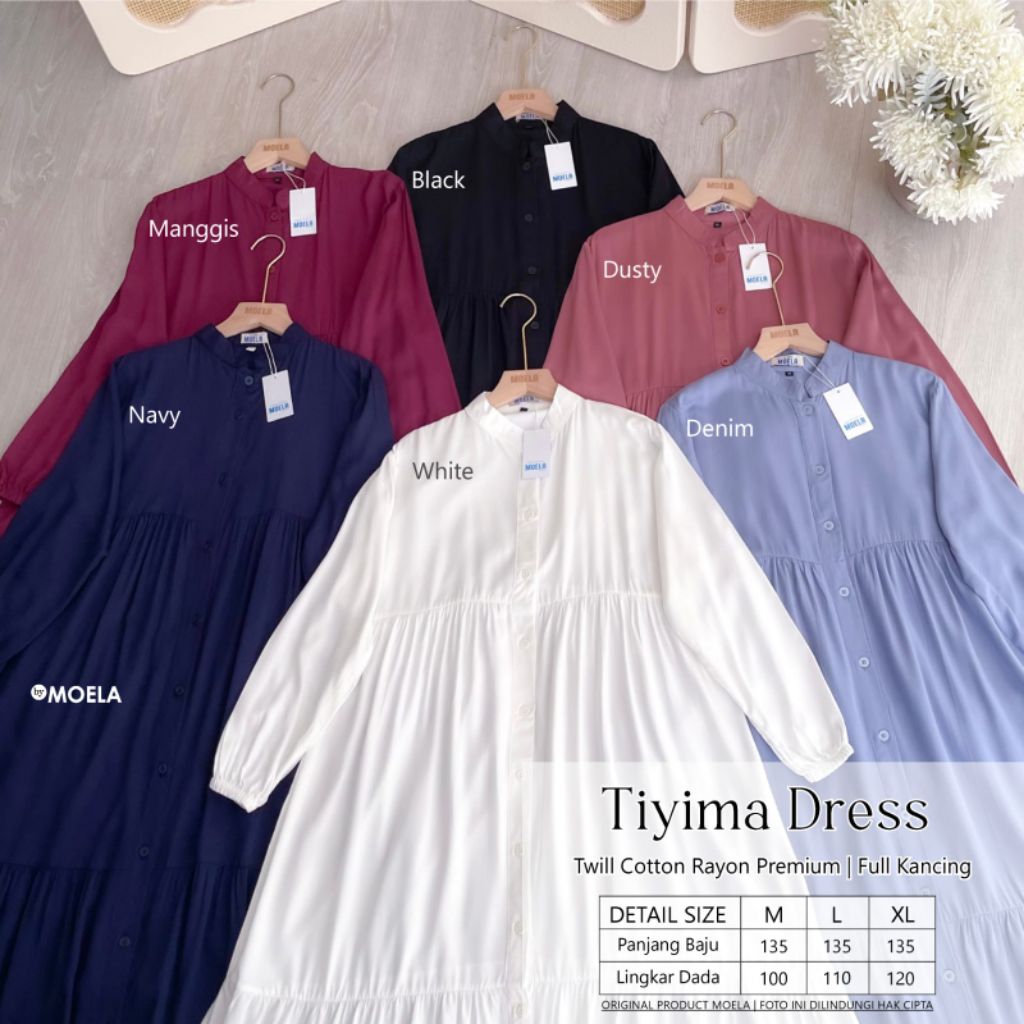 Tiyima Dress Gamis Polos Jumbo Busui Premium Twill Catton Rayon Original Ori Moela Berlabel