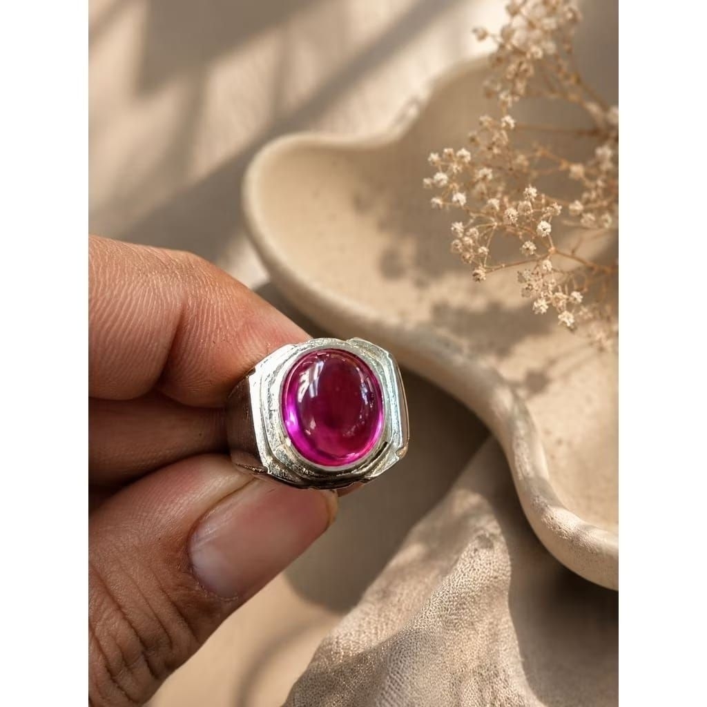 cincin batu akik merah siem bangkok asli kekerasan 9 mohns 12mm ring ALPAKA super