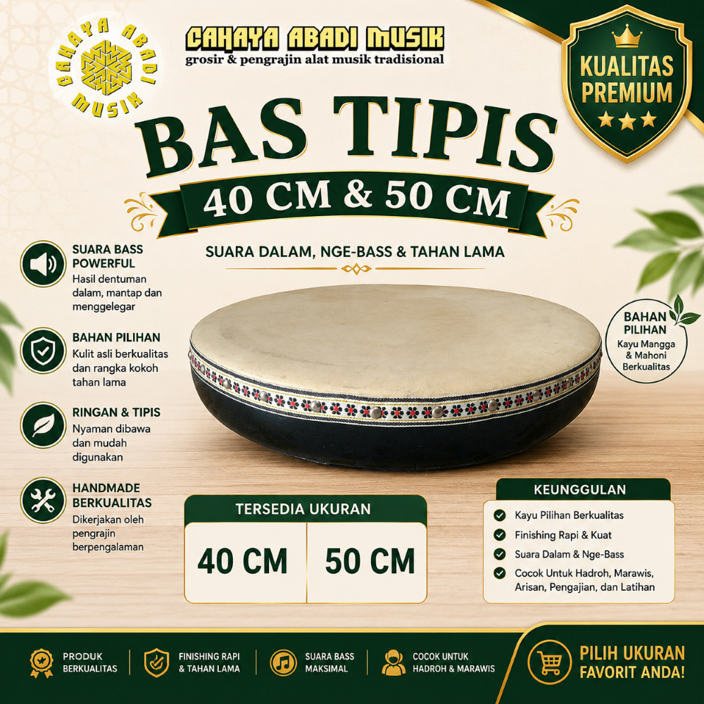 bas Hadroh terbang Jawa tipis 40cm 50cm bas rebana hadroh
