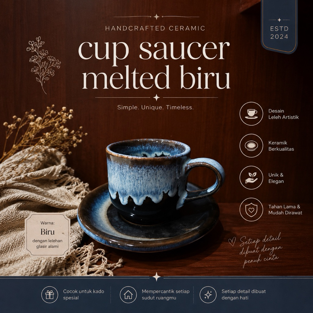 1PCS ECER CUP SAUCER - CANGKIR + LEPEK KERAMIK UNIK ESTETIK BIJIAN/CUP SAUCER KERAMIK ALA HOTEL BIJI