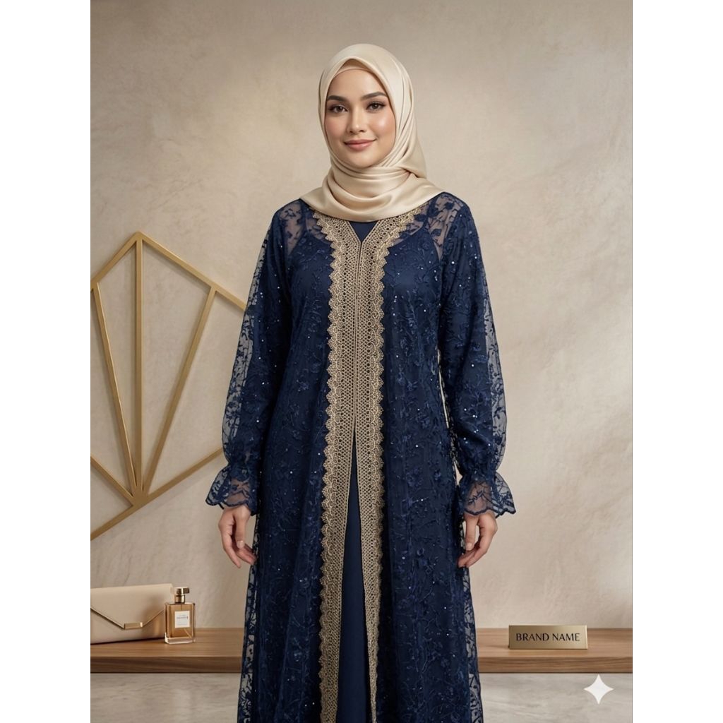 Outer Brokat Pesta Mewah Gamis Kondangan Muslimah Modern Dress Lebaran Wisuda