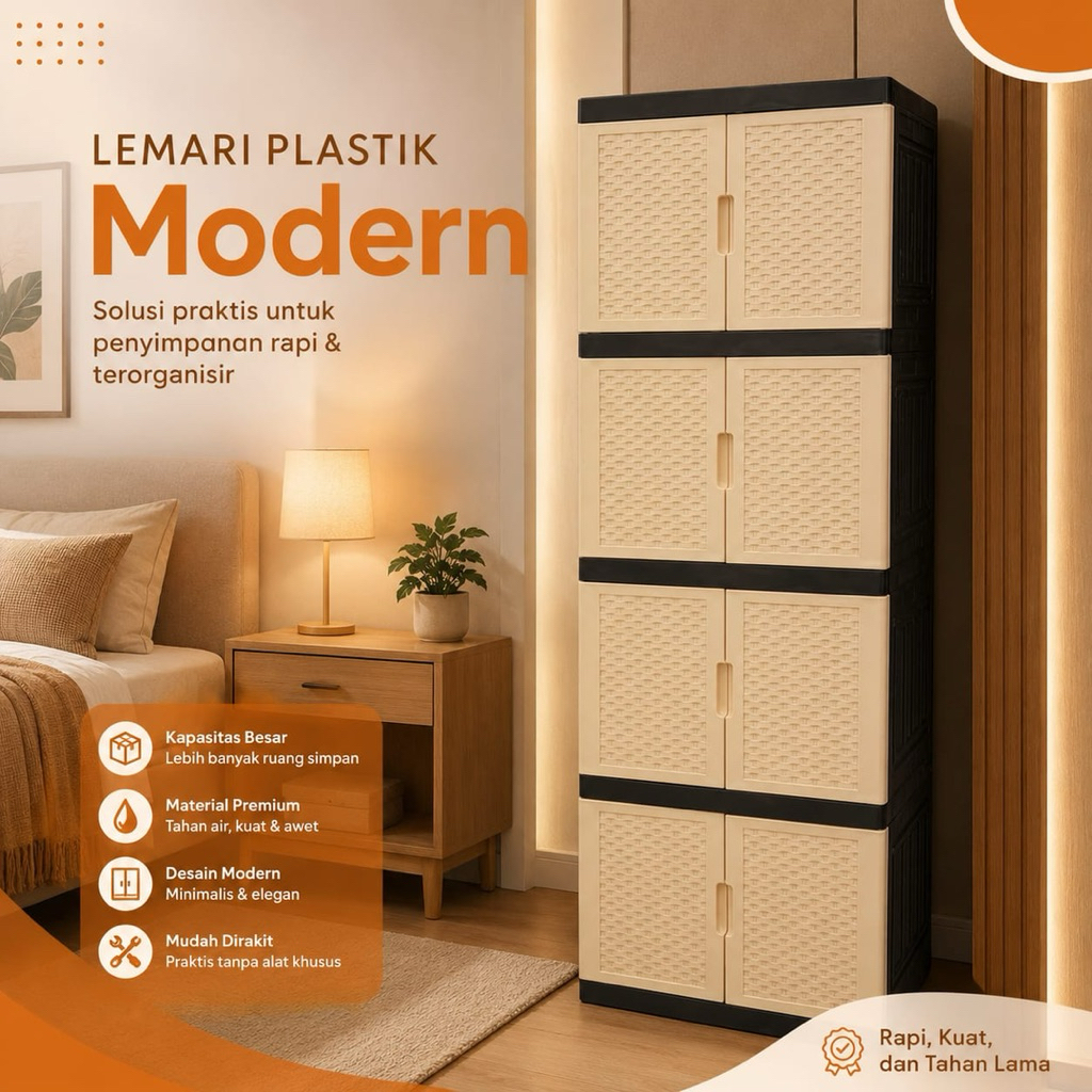 LEMARI PLASTIK 4 SUSUN LEMARI PAKAIAN RAK BAJU RAK SUSUN BAHAN TEBAL KOKOH