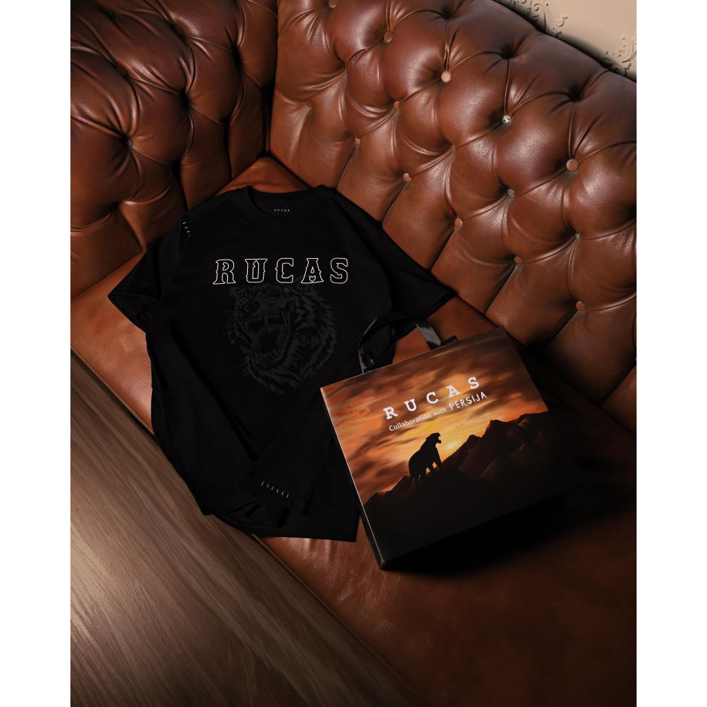 RUCAS Persija Tiger Black Tee. Rucas Initial Arabic Tee, Rucas Reversible Flan Hd, Valentine Blue & 