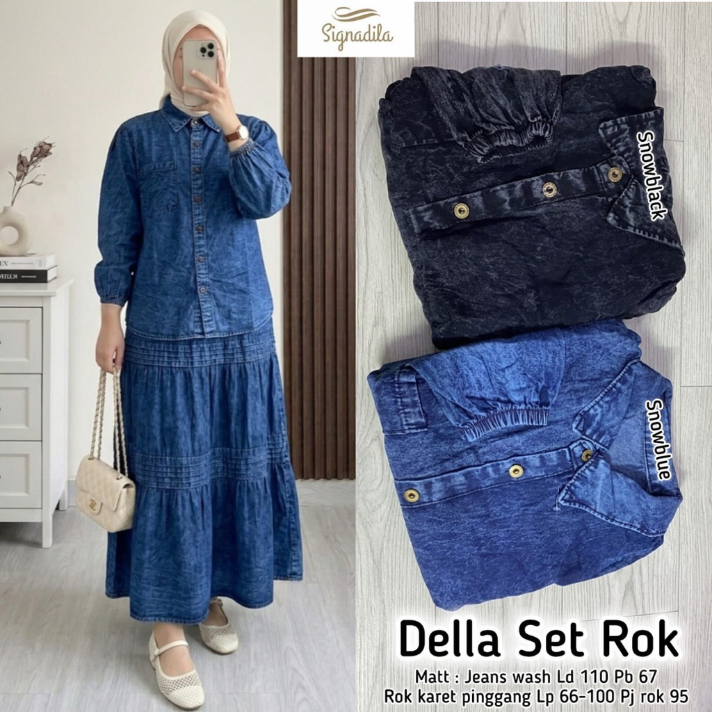 Della Set Rok Jeans Setelan Wanita Premium by Signadila