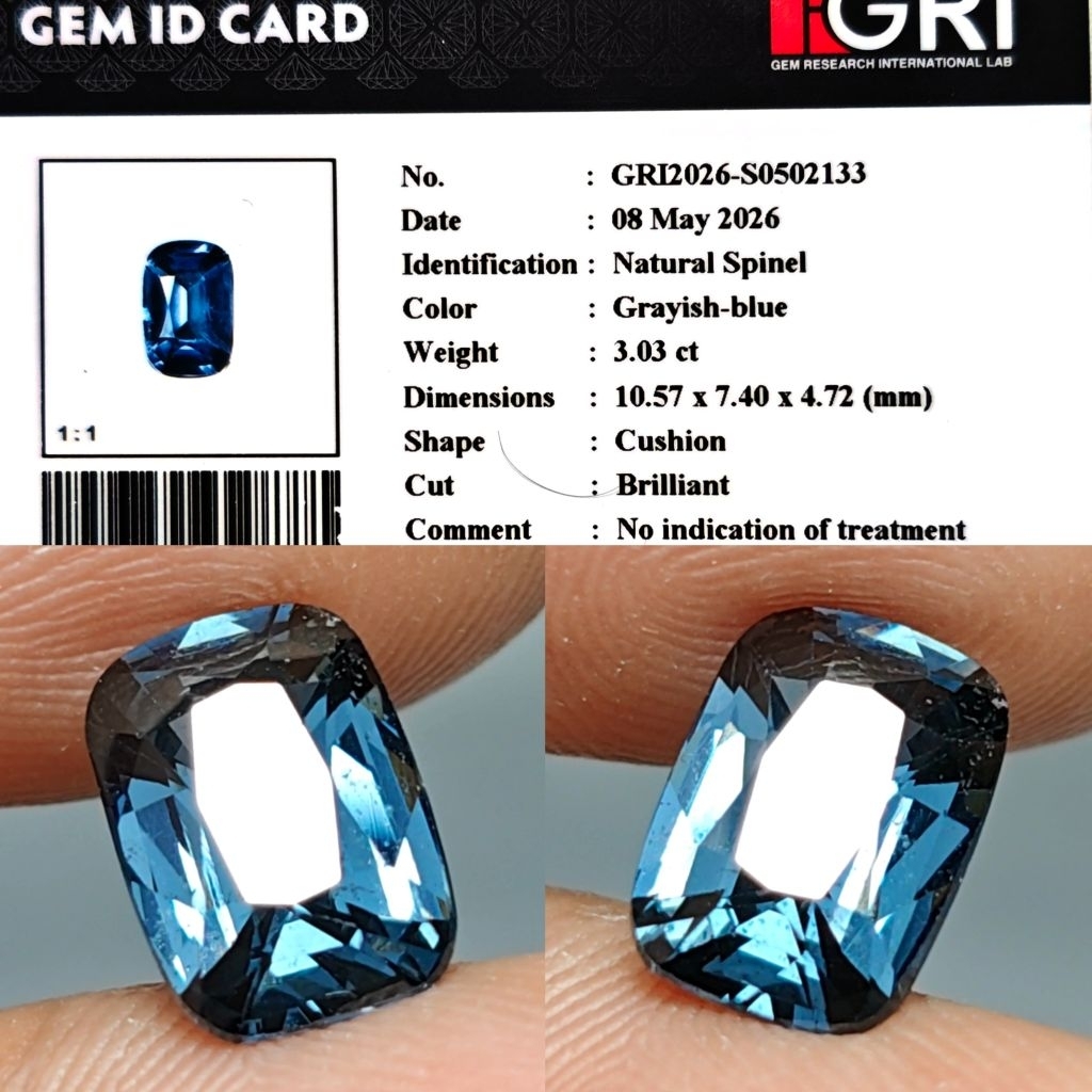 Natural Blue Spinel 3ct GRI Material Top Crystall Full Luster Gemericik Nice Color Body Kaca Metalik