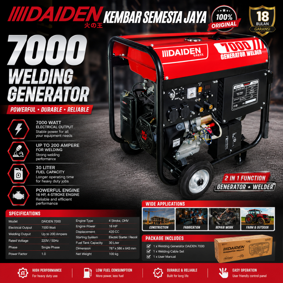 DAIDEN 7000 ORIGINAL 5000 WATT Genset Las Welding Generator Rumah Lapangan Dapur Cup Sealer Sealer C