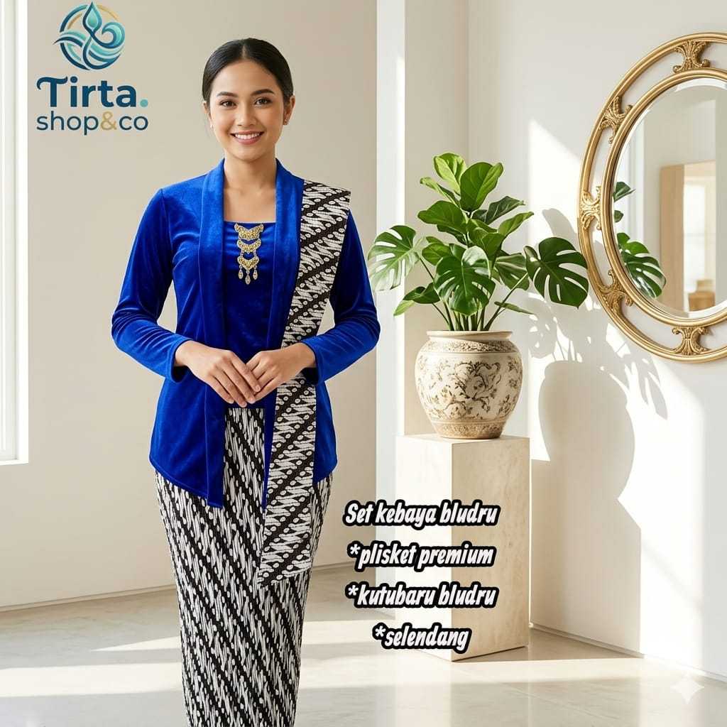 Bludru kutubaru polos /set kebaya selendang rok plisket parang putih