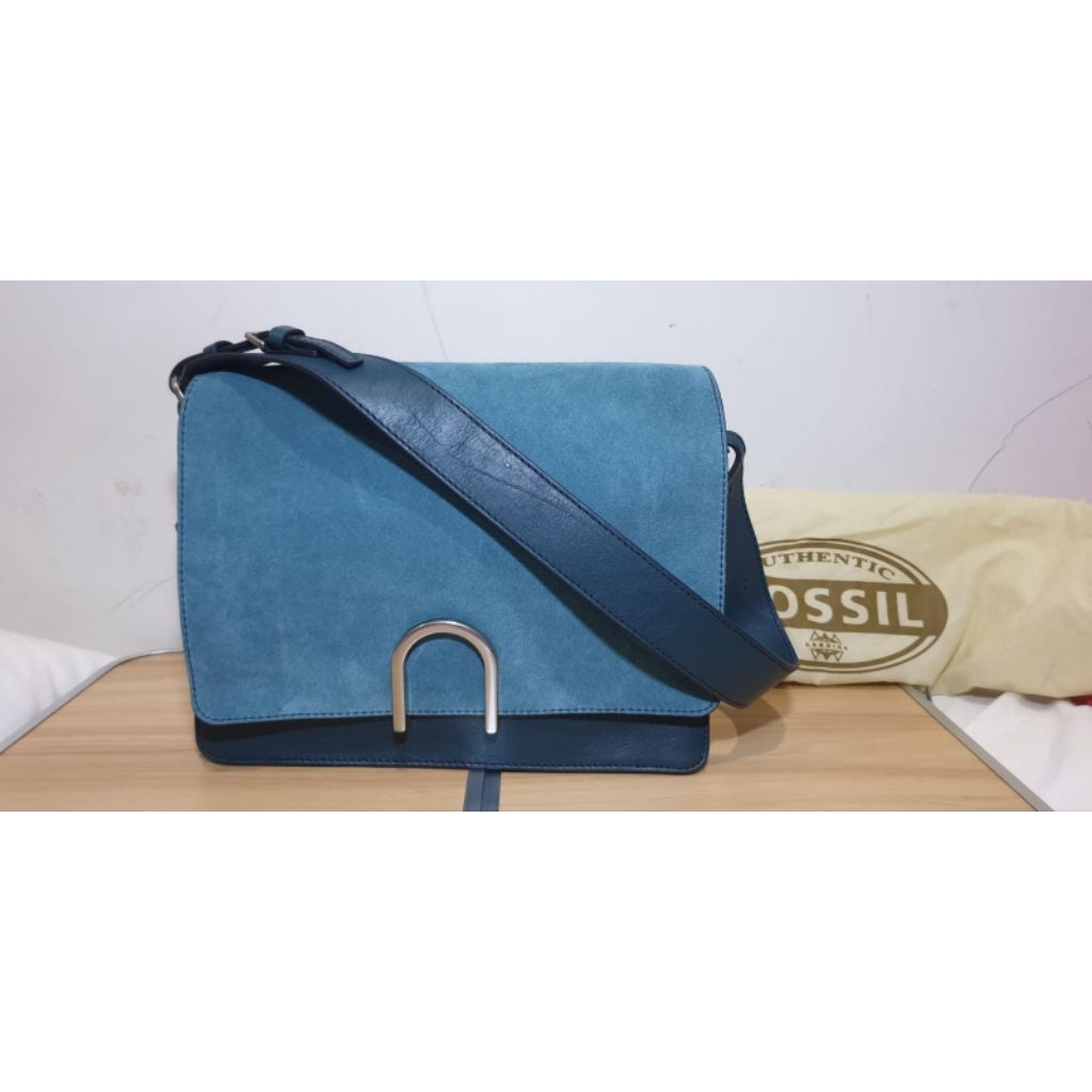 FOSSIL Finley Shoulder Bag Teal Original Tas Wanita Selempang Leather Premium - Second