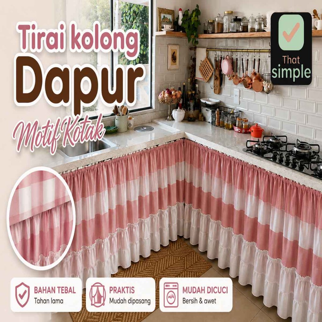 Tirai Kolong Dapur Minimalis Motif Kotak Shabby Chic