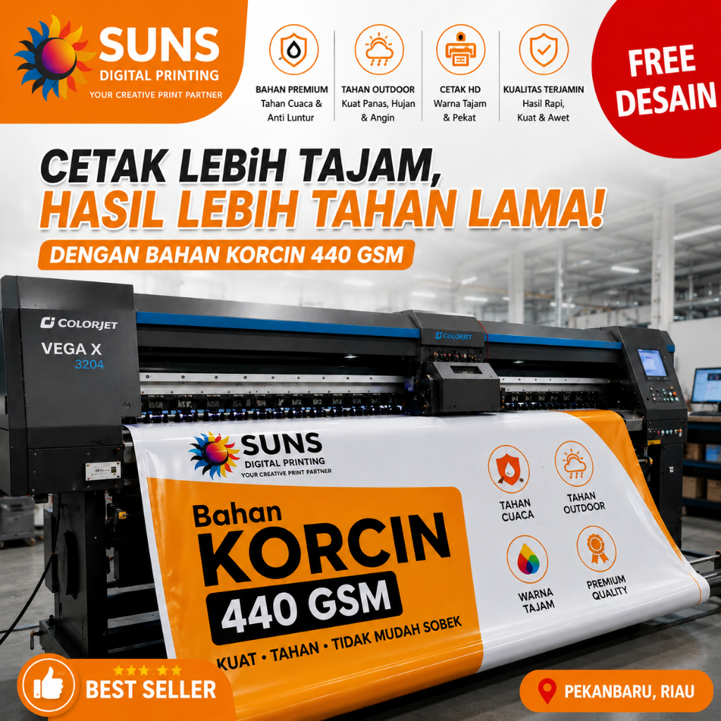 Spanduk Korcin 440Gsm / Korcin Meteran / Bahan Korea 440 Gsm / Outdoor Flexi 440 Gsm Super Glossy