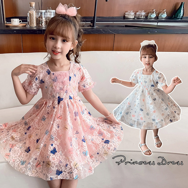 [PRINCESS KESLI] 1-11 Tahun Dress Brukat Butterfly Gaun Anak Perempuan Sifon Katun Kids Cewek Prince