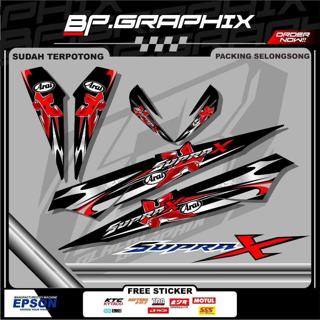 [SPR 24] Stiker Striping Arai Motor Supra X Keren Bahan Vynil Sudah Cutting Bonus Stiker Keren