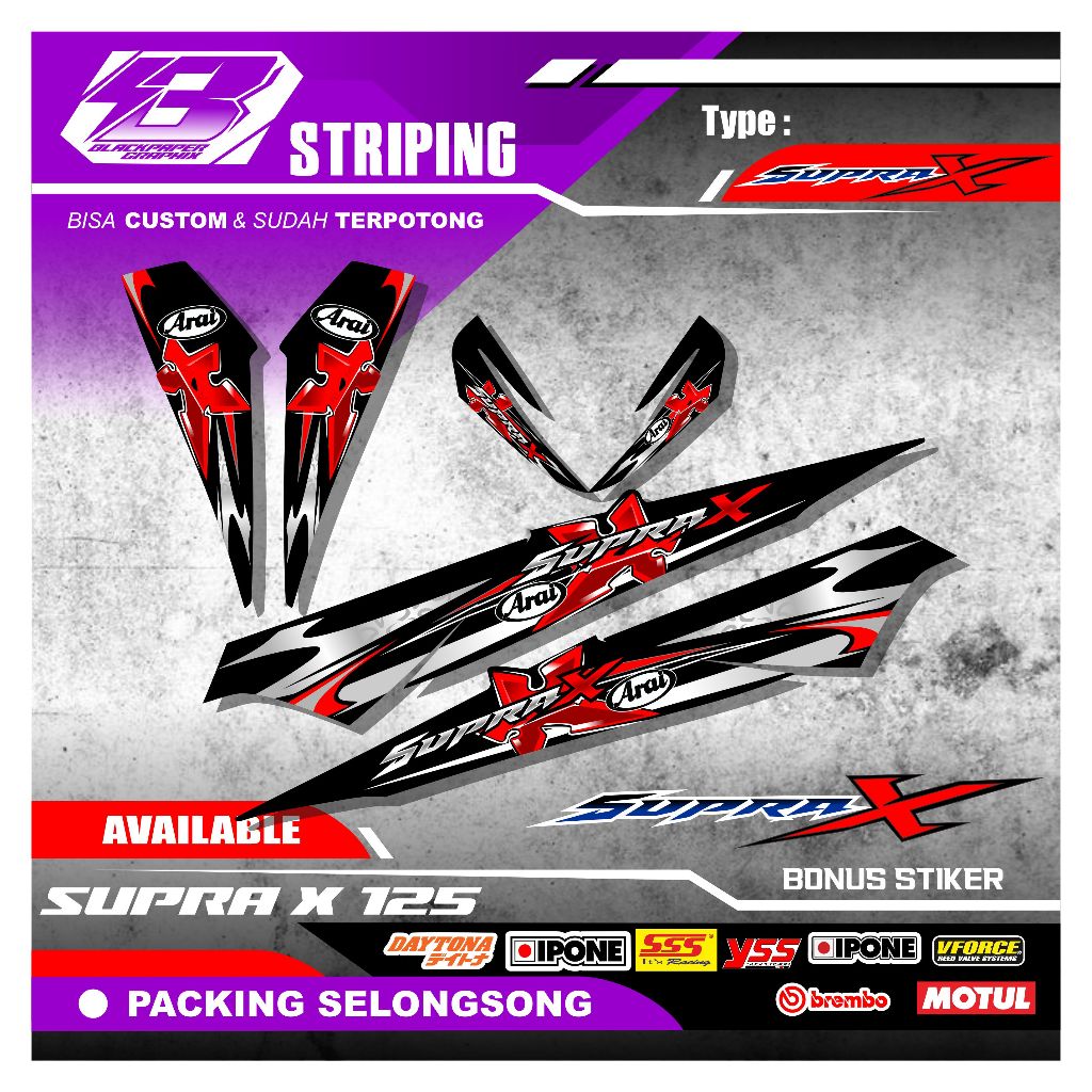 [SPR 24] Stiker Striping Arai Motor Supra X Keren Bahan Vynil Sudah Cutting Bonus Stiker Keren
