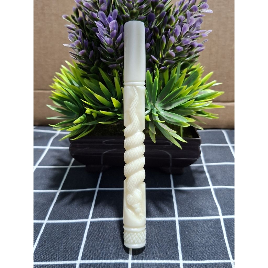 pipa once tulsap impor mirip gading, ukiran ular melilit panjang 12,5 cm