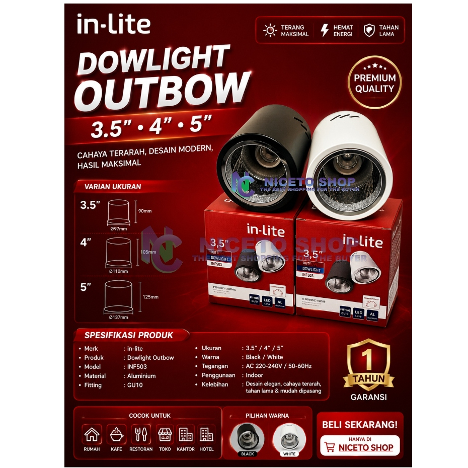 Inlite Downlight Outbow INFX062 Fitting E27 Lampu Outbow