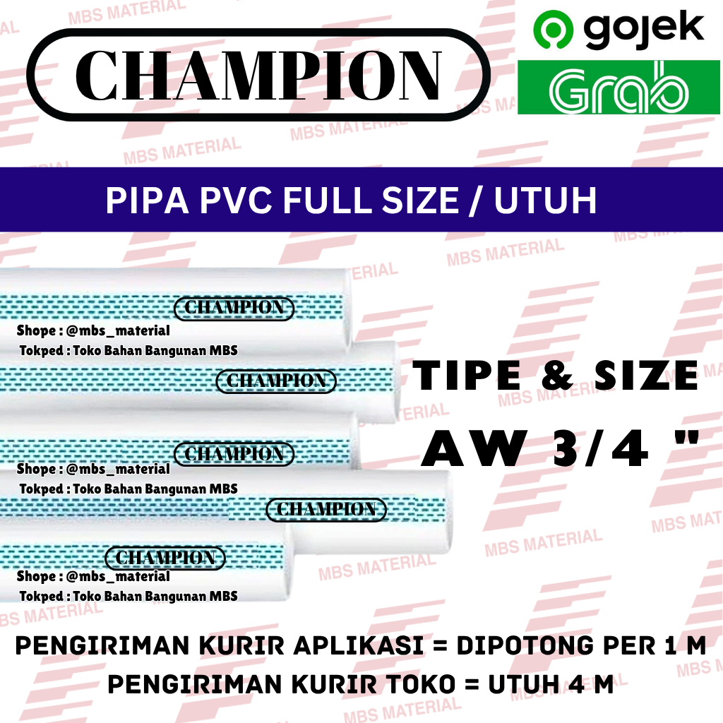 INSTANT & SAME DAY | Champion AW 3/4" - Pipa PVC / Peralon / Paralon (3/4 INCH)