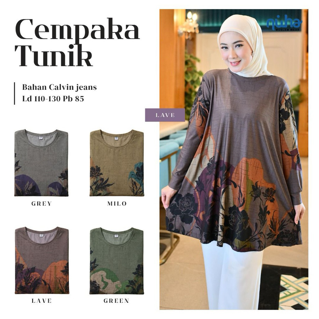 BISA COD // Cempaka Tunik by Nuha // Tunik Calvin Jeans Melar Simple