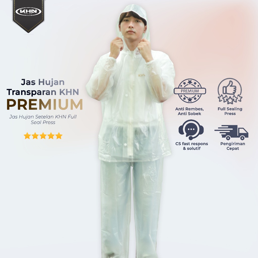 Jas Hujan stelan baju celana tebal transparan KHN