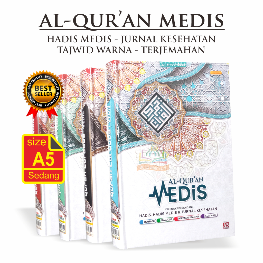 Al-Quran MEDIS A5 HC Tajwid Warna Terjemahan Ukuran SEDANG - Dilengkapi Hadis Medis dan Jurnal Keseh