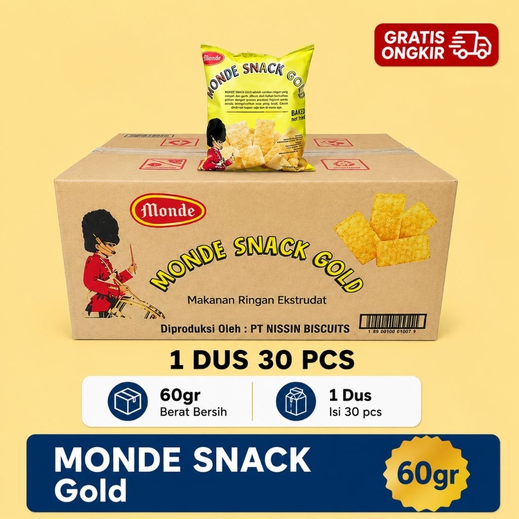 Monde Serena Snack Gold 60 gr 1 dus isi 30pcs / 1 Karton isi @60gr x 30pcs / Monde Snack Gold 1 Kart