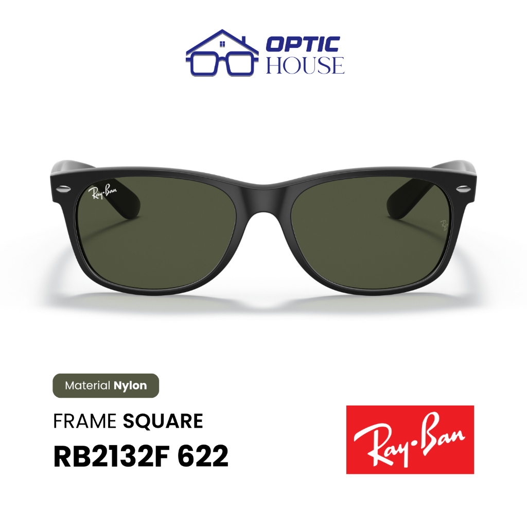 Ray-Ban RB2132F New Wayfarer Classic Sunglasses 622 Rubber Black G-15 Green
