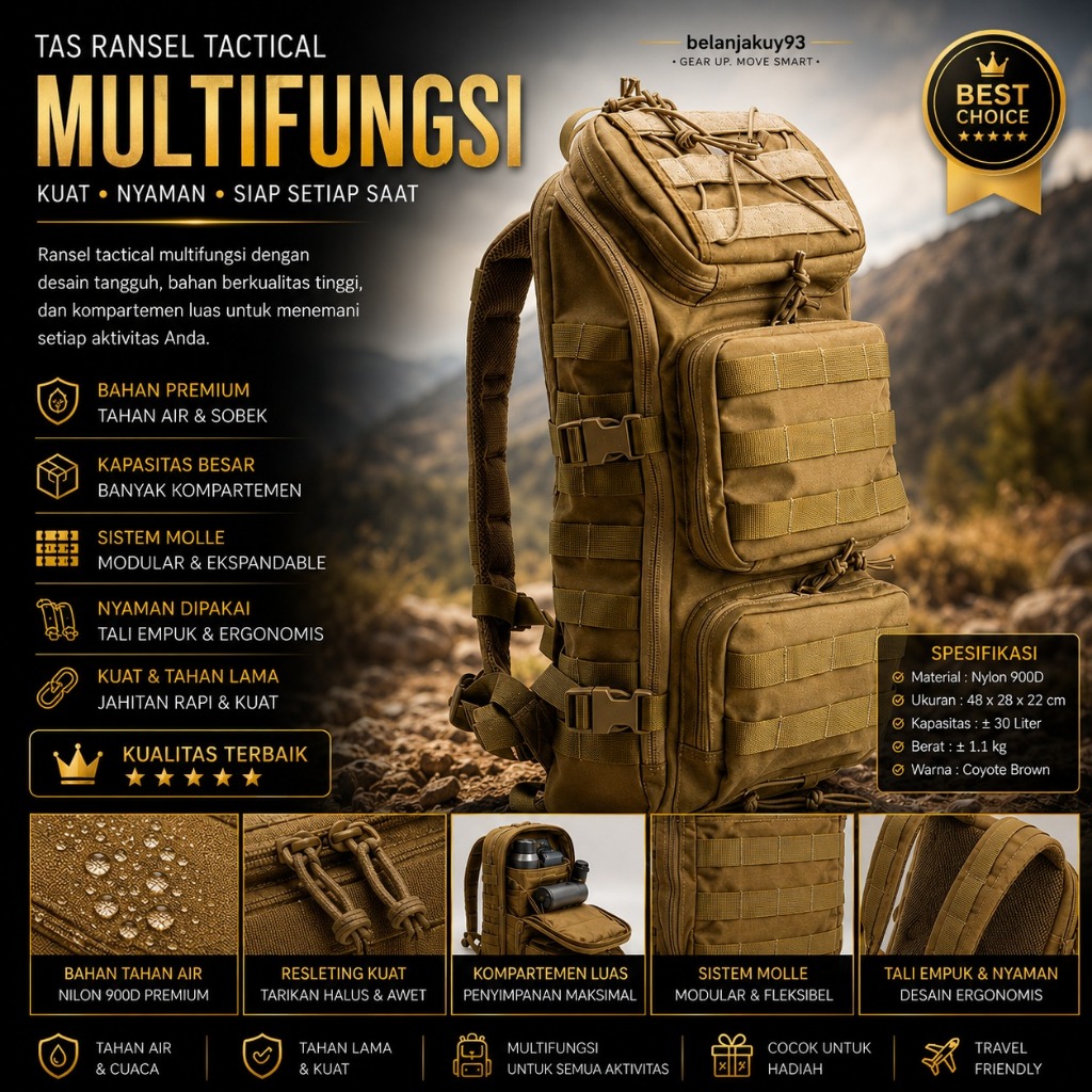 BELANJAKUY93 Tas Ransel Army Outdoor XKT002 / Tas Tactical Pria Army Impor