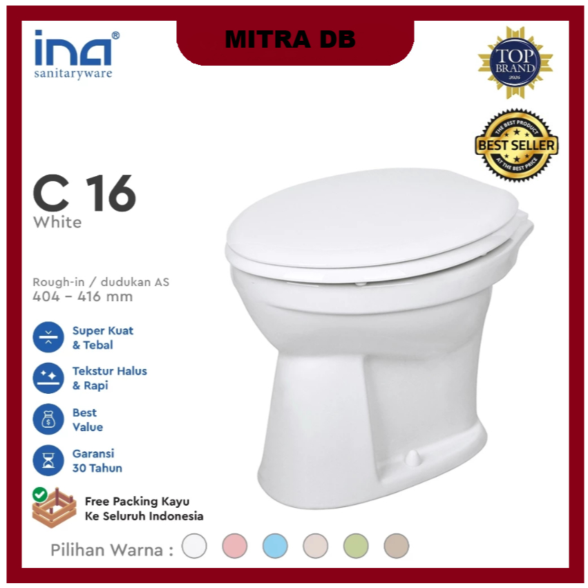 INA C16 CLOSET KLOSET TANPA TANGKI DUDUK SIRAM + TUTUP KLOSET