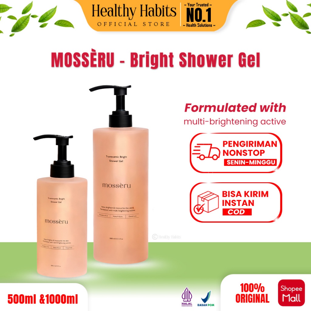 [READY STOCK] MOSSERU Shower Gel 500ml for Brightening | Sabun Mandi Mencerahkan | Sabun Mandi Cair 