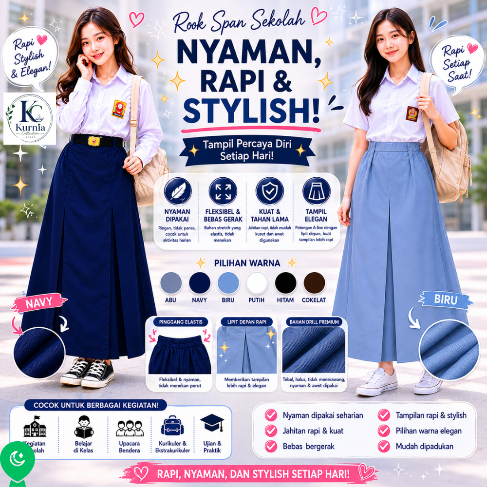 Rok Span Seragam Sekolah SMP MTs SMA MA Abu Navy Hitam Coklat Putih