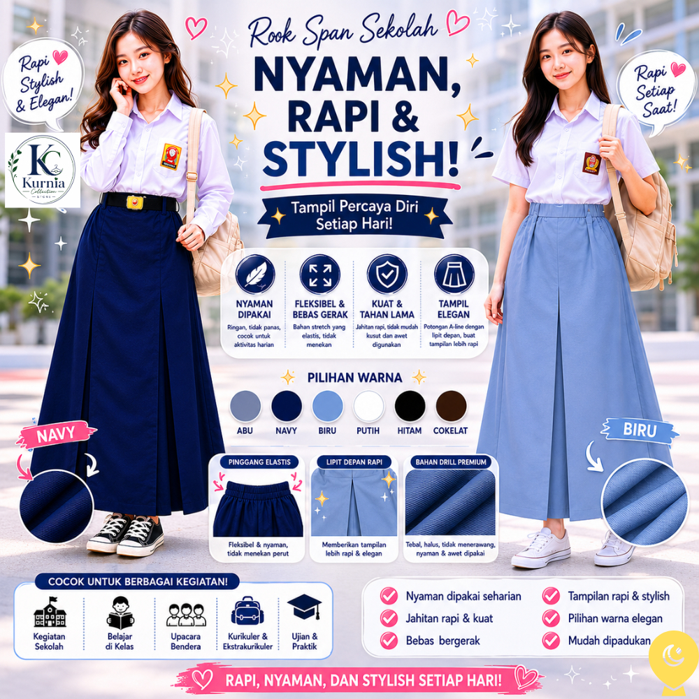 Rok Span Sekolah SMP SMA Pinggang Karet Nyaman