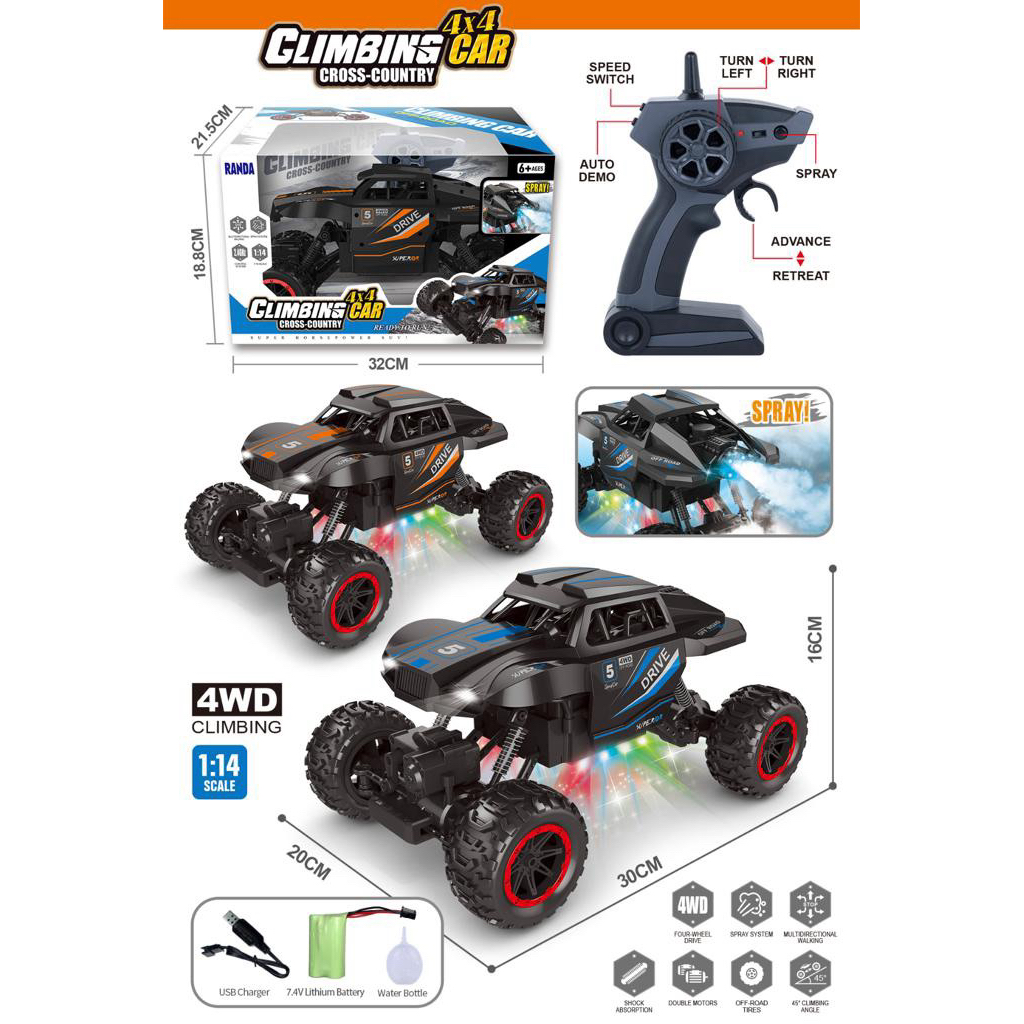 Mainan Mobil RC Climbing Car RANDA 4x4 Skala 1:14 Spray Asap Auto Demo - Mobil Remote Kontrol Offroa