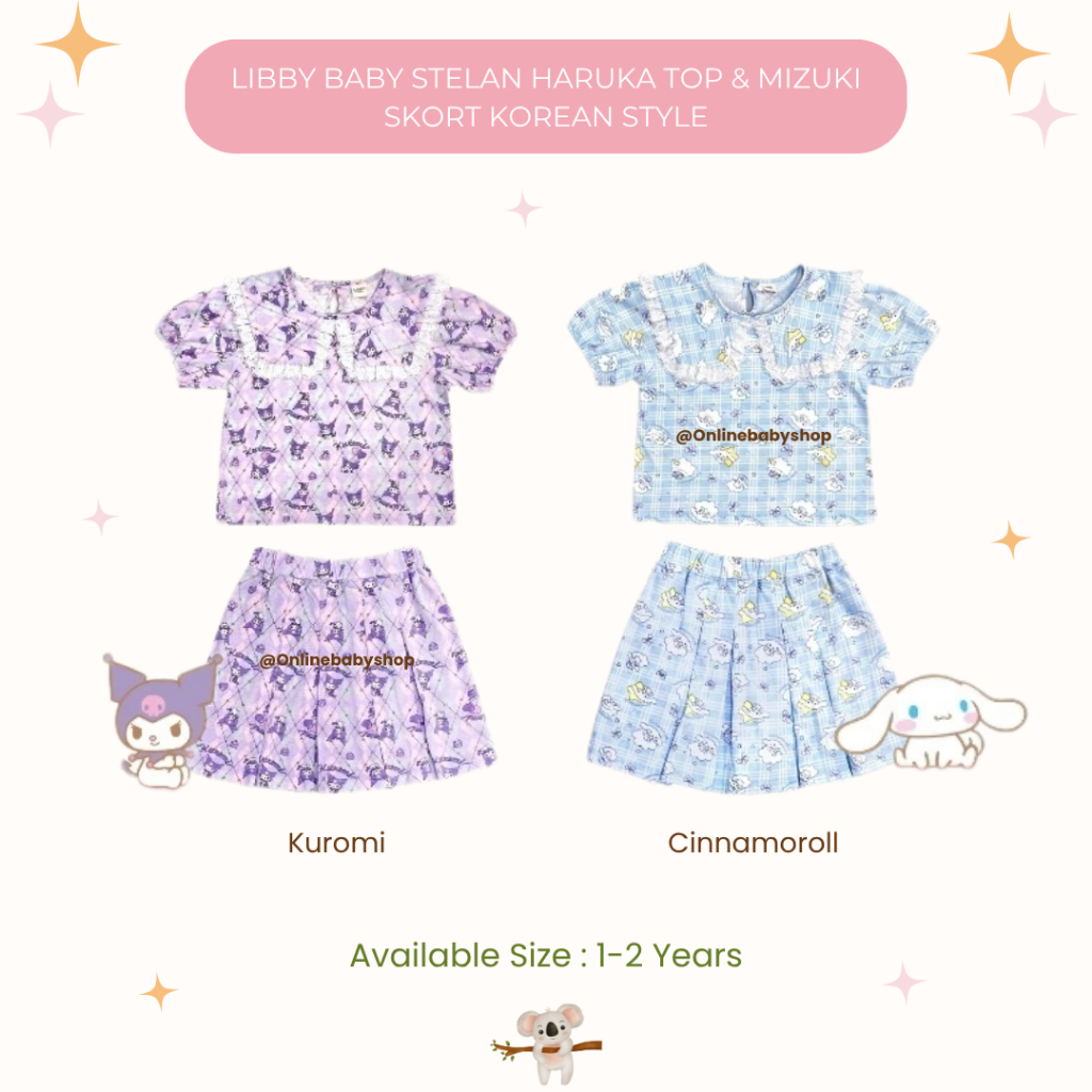 Libby Sanrio Stelan anak Perempuan Korean Style Haruka Top & Mizuki Skort