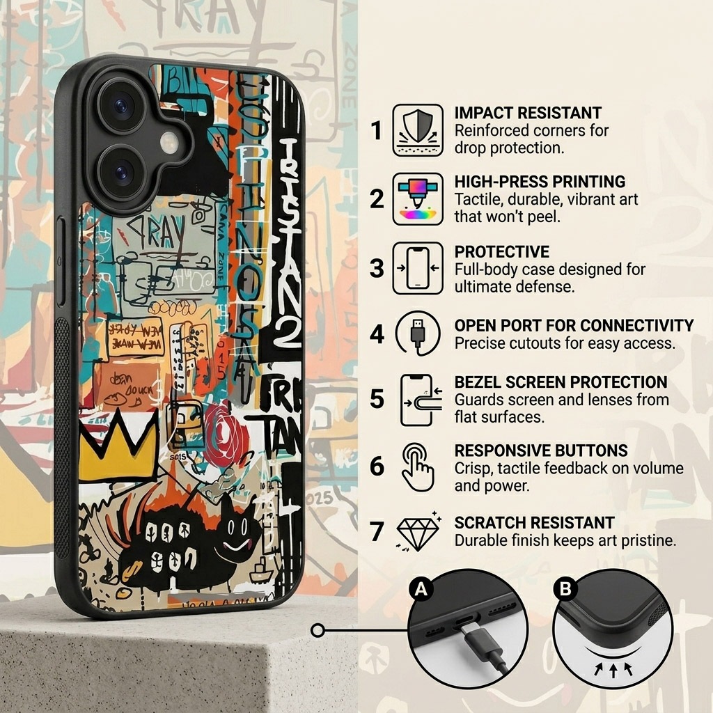 Casing Case Custom iPhone 17 16 15 14 13 12 11 XR XS X 8 7 Pro Max Mini Air Plus Basquiat AE3524 Har