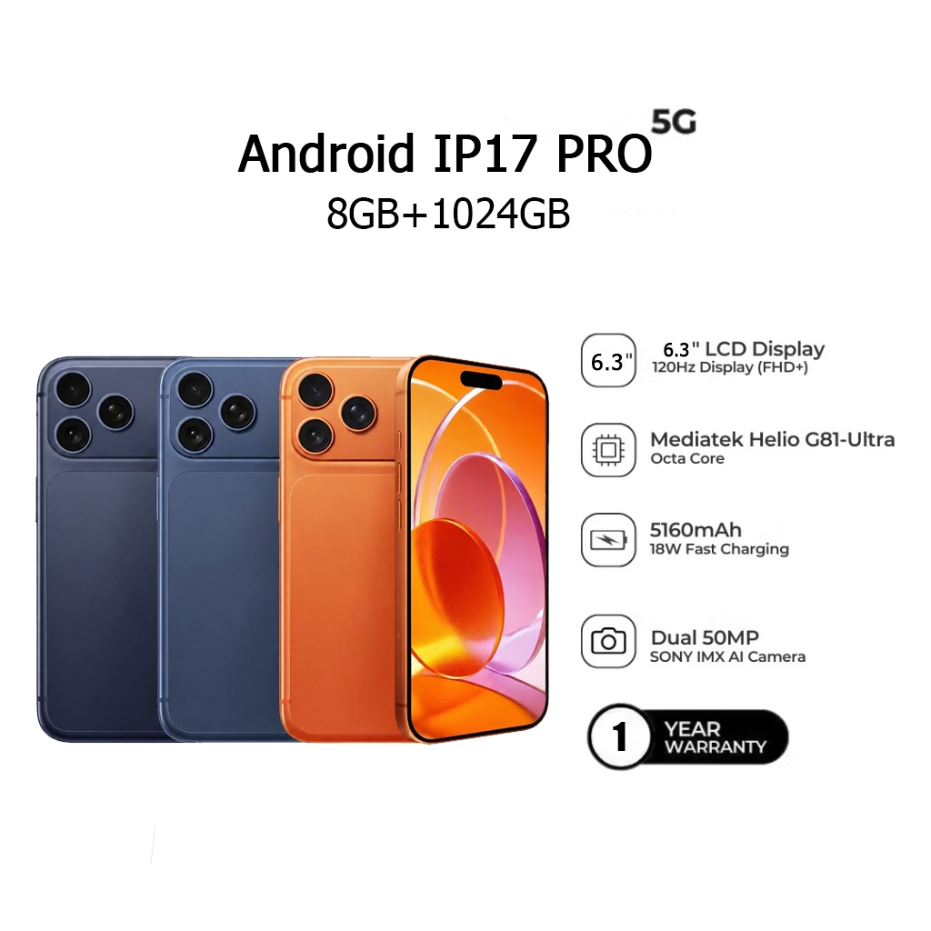 Android hp 6.3 inch Smartphone ip17pro max phone ram 8/1024GB jaringan 4G/5G Garansi Android ponsel