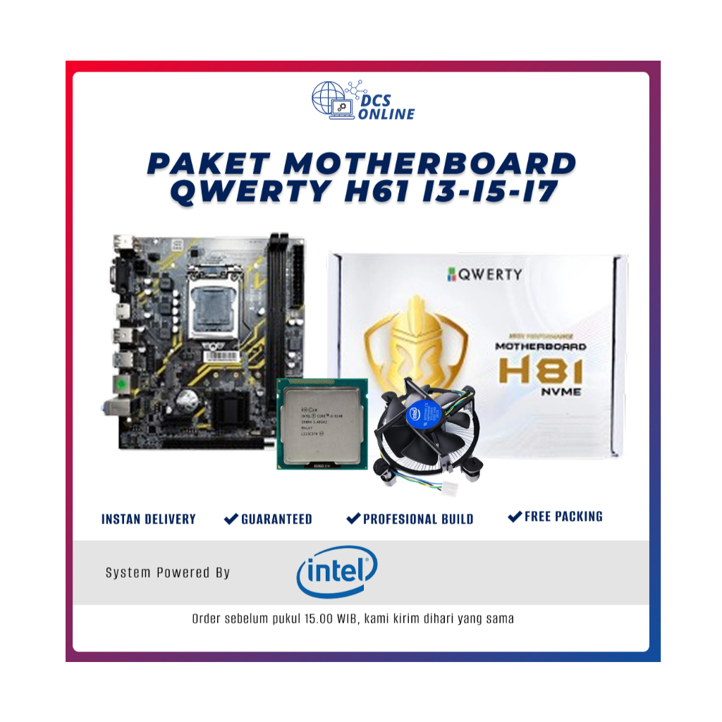 Paketan Motherboard Qwerty H81+Processor+Fan STD