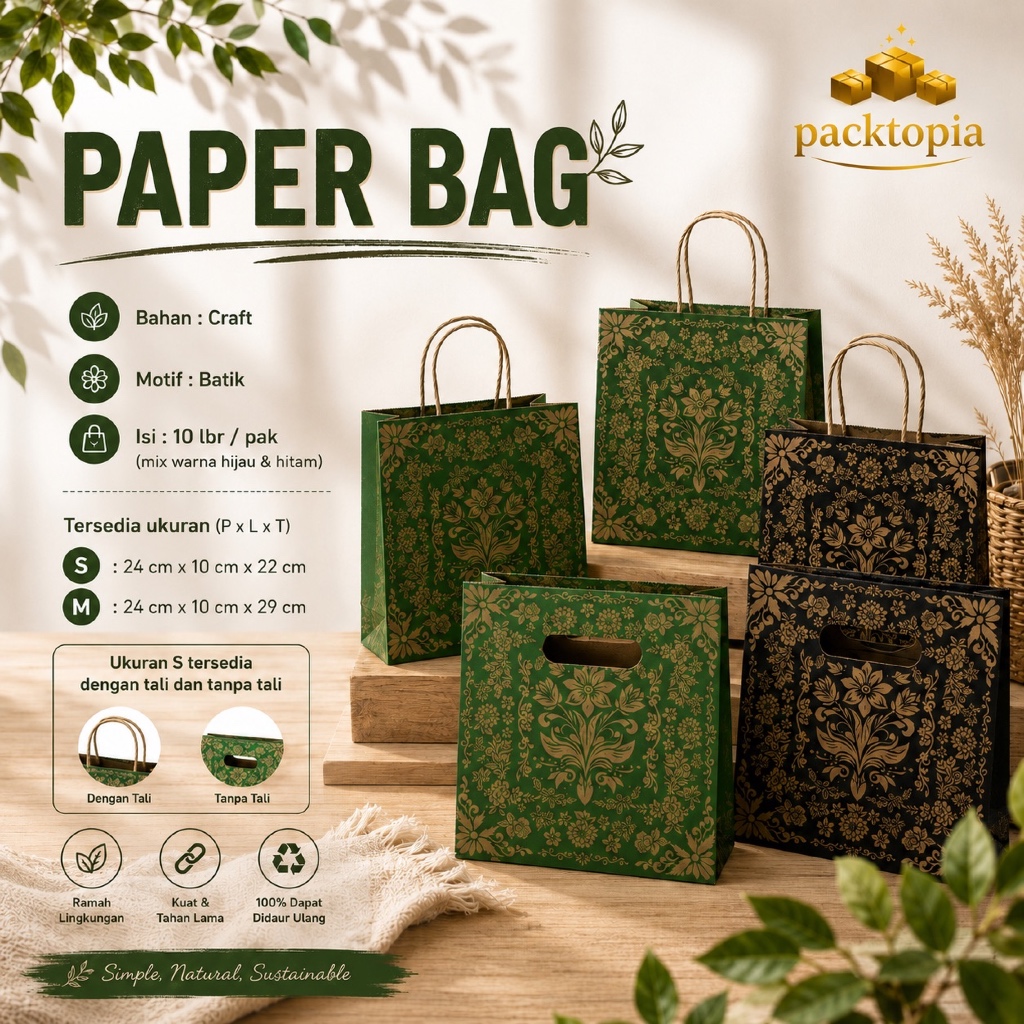 Paper Bag Craft Coklat Motif Batik Tali