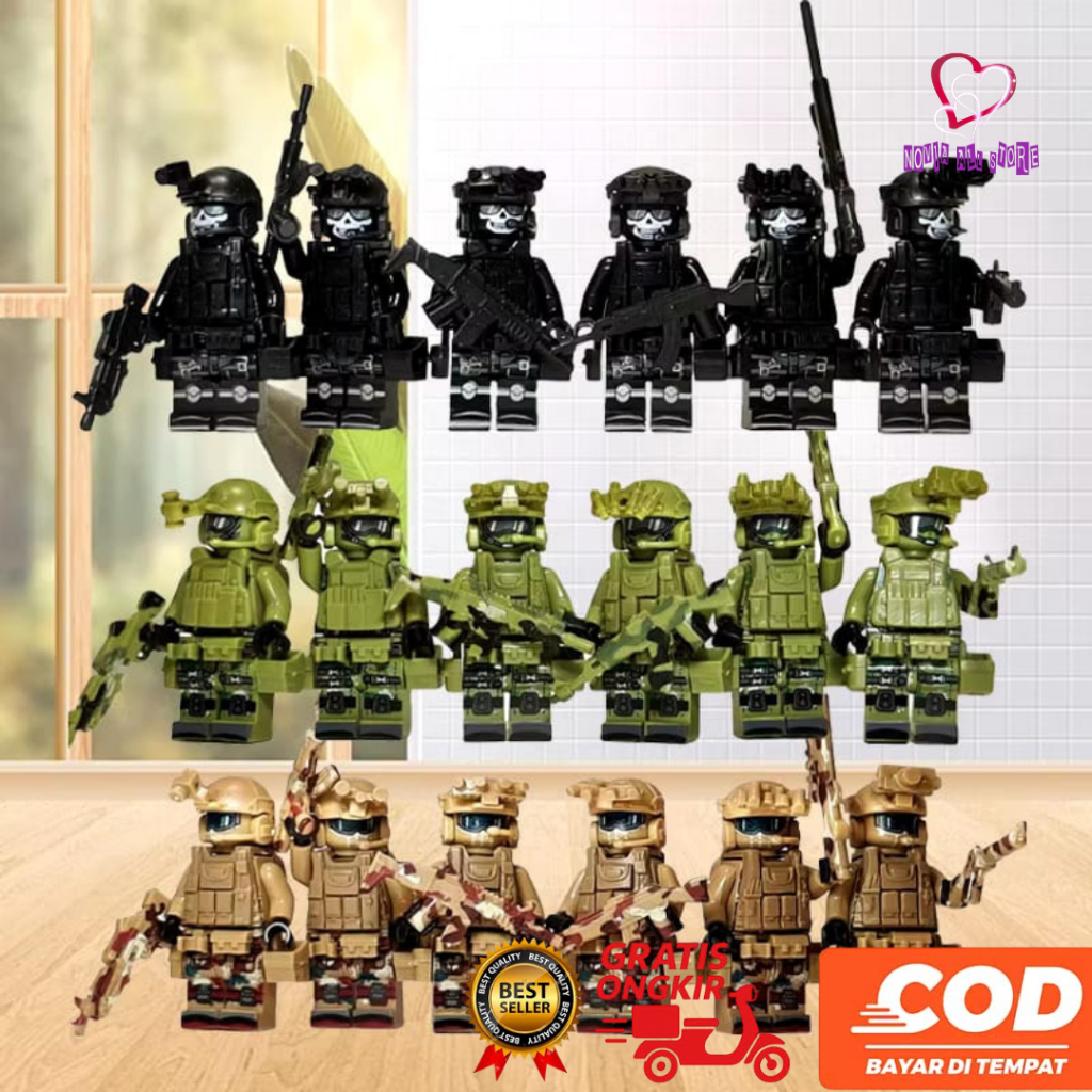 Lego Tentara Isi 6PCS Mainan Balok Mini Susun Tentara Militer Swat Team Mainan Balok Military